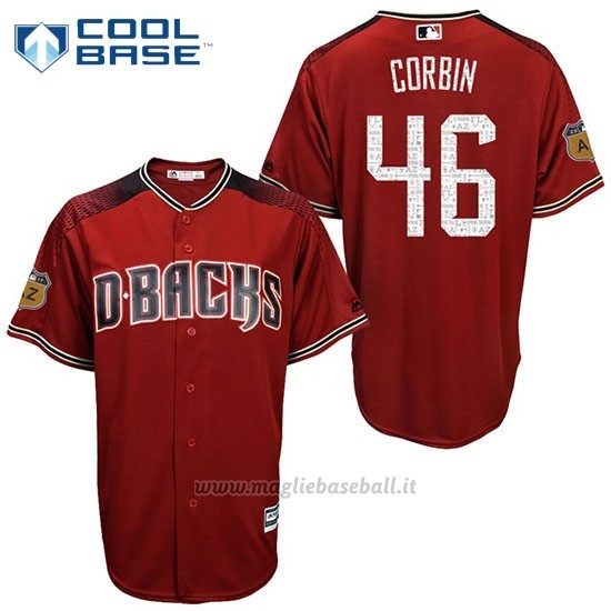 Maglia Baseball Uomo Arizona Diamondbacks 46 Patrick Corbin 2017 Allenamento Primaverile Cool Base